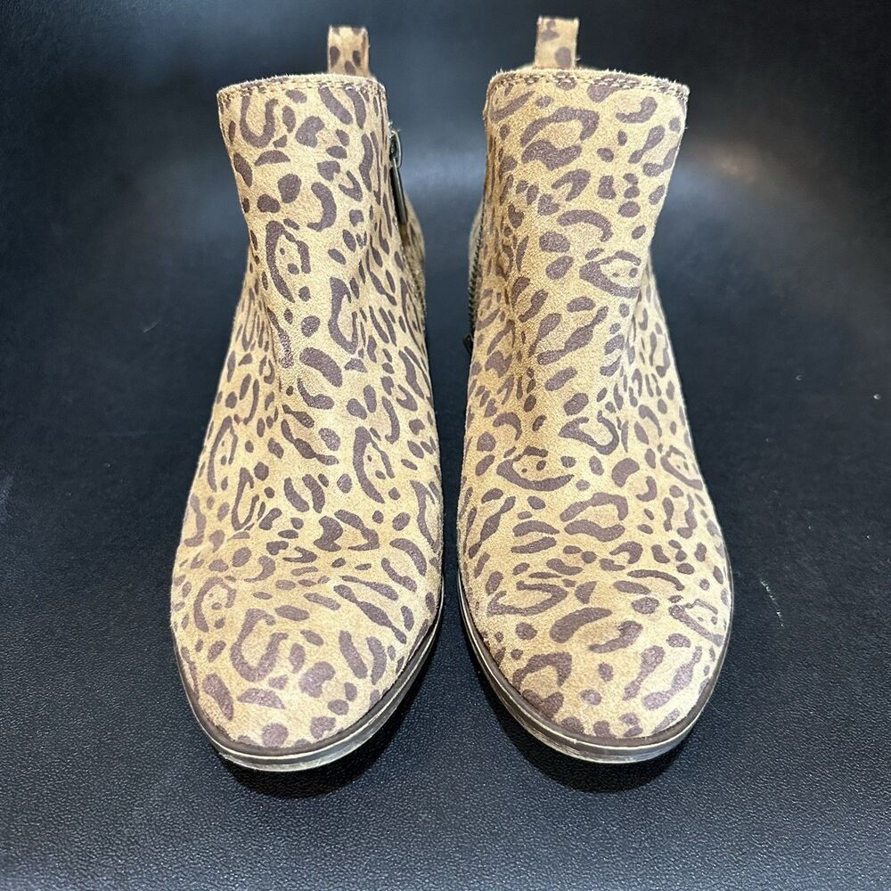 Lucky Brand Leopard Animal Print Ankle Bootie Zip Round Toe 7.5 M Festival Boho - Picture 7 of 8